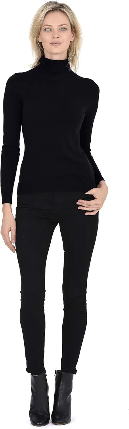 Cashmeren Womens Essential Knit Turtleneck Sweater 100% Merino Wool Long Sleeve Roll Neck Pullover
