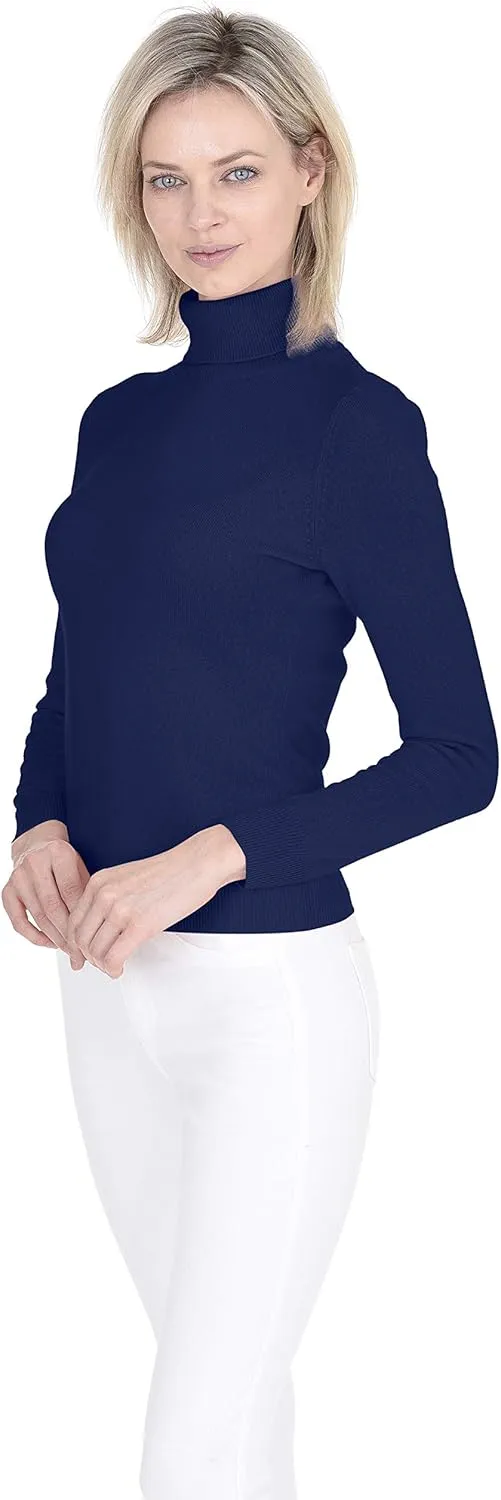 Cashmeren Womens Essential Knit Turtleneck Sweater 100% Merino Wool Long Sleeve Roll Neck Pullover