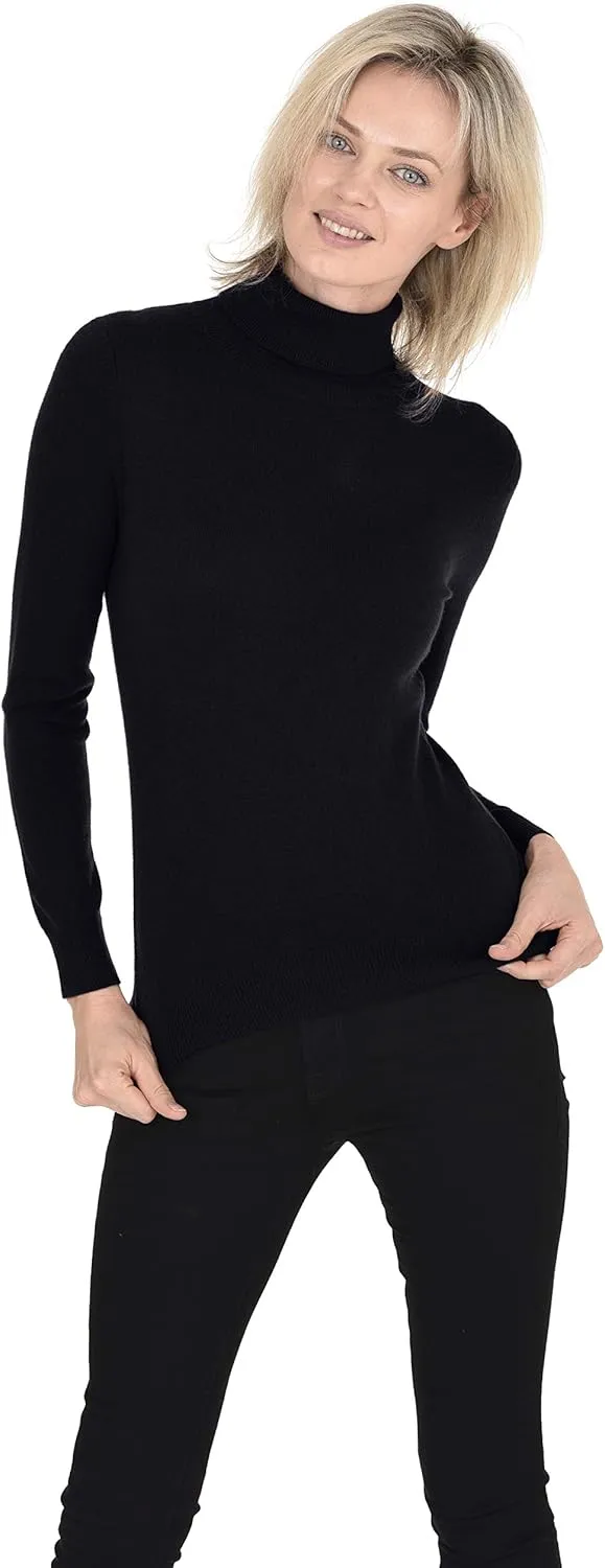 Cashmeren Womens Essential Knit Turtleneck Sweater 100% Merino Wool Long Sleeve Roll Neck Pullover