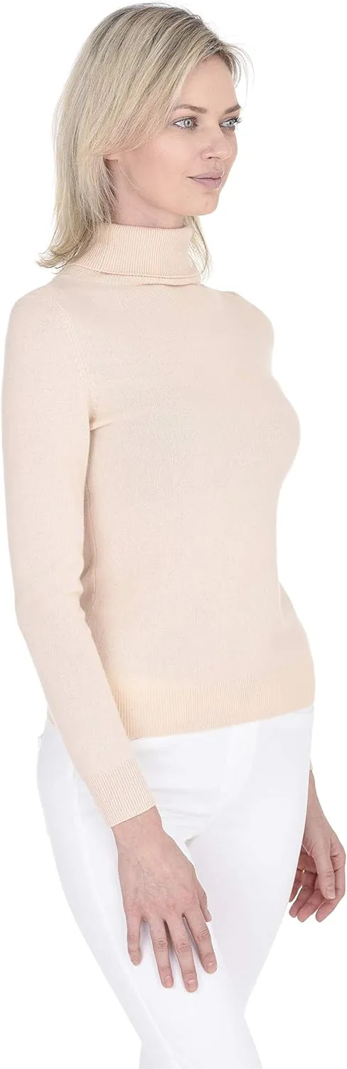 Cashmeren Womens Essential Knit Turtleneck Sweater 100% Merino Wool Long Sleeve Roll Neck Pullover