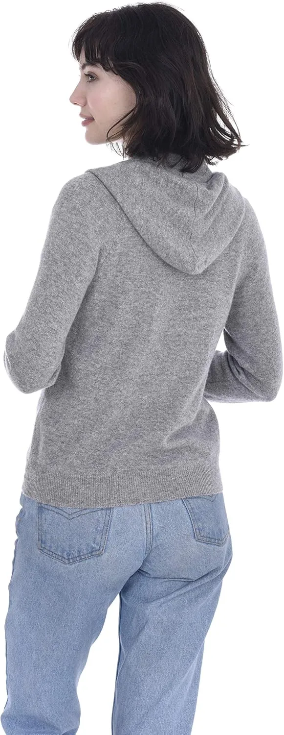 Cashmeren Womens Full Zip Drawstring Hoodie with Pockets 100% Pure Cashmere Long Sleeve Zipped Down Sweater