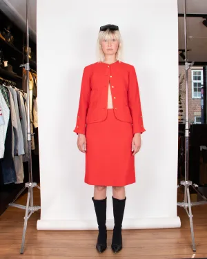 Chanel 1970s Red Bouclè Skirt Suit S