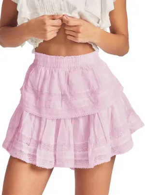 Cicy Bell Womens Lace Mini Skirt Summer Elastic High Waisted Cute Ruffle Layered Casual Swing Beach Skorts