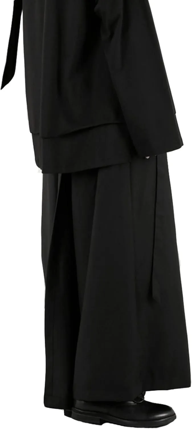 CLANMILUMS Men's Black Skirt Pants Casual Loose Harem Harajuku Kimono Trousers