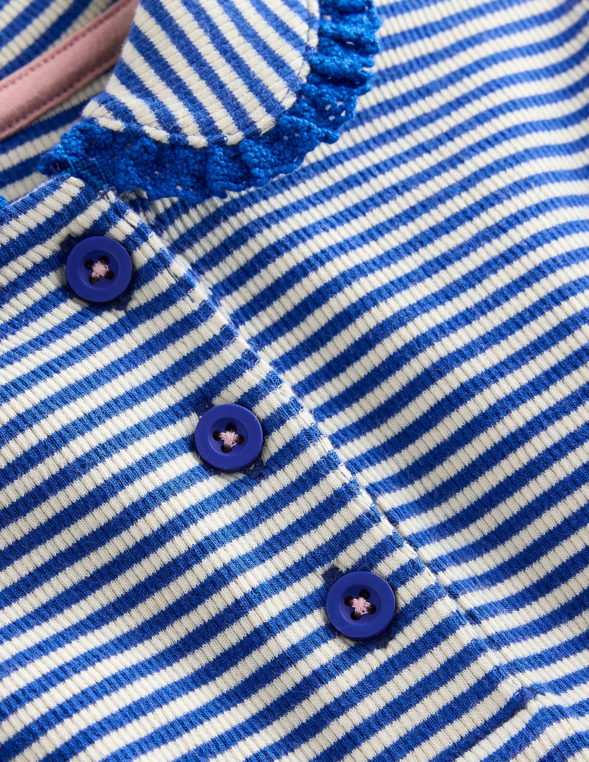 Collared Rib Twirly Dress-Bluejay/ Ivory Stripe