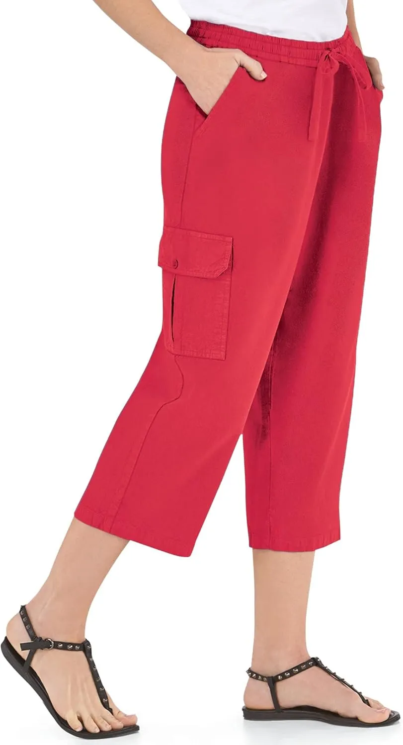 Collections Etc Elastic Waist Cargo Pocket Capri Pant