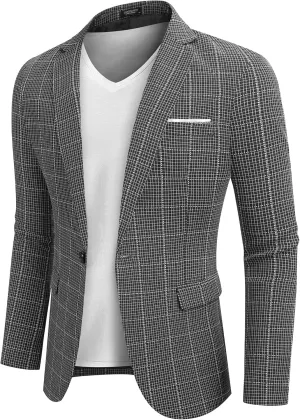 COOFANDY Men's Plaid Blazer One Button Casual Lightweight Checked Sport Coat