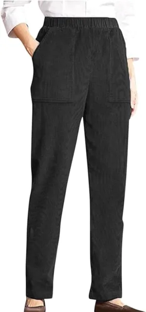 Corduroy Pants for Women Elastic High Waist Pull On Straight Leg Slacks Casual Fall Trousers with Pockets