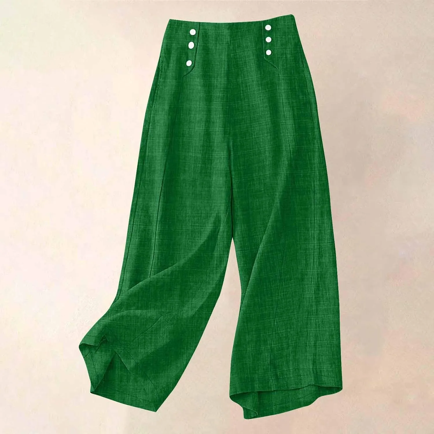 Cotton Linen Pant for Women Summer Casual Wide Leg High Waisted Trouser Drawstring Elastic Waist Pants with Pockets