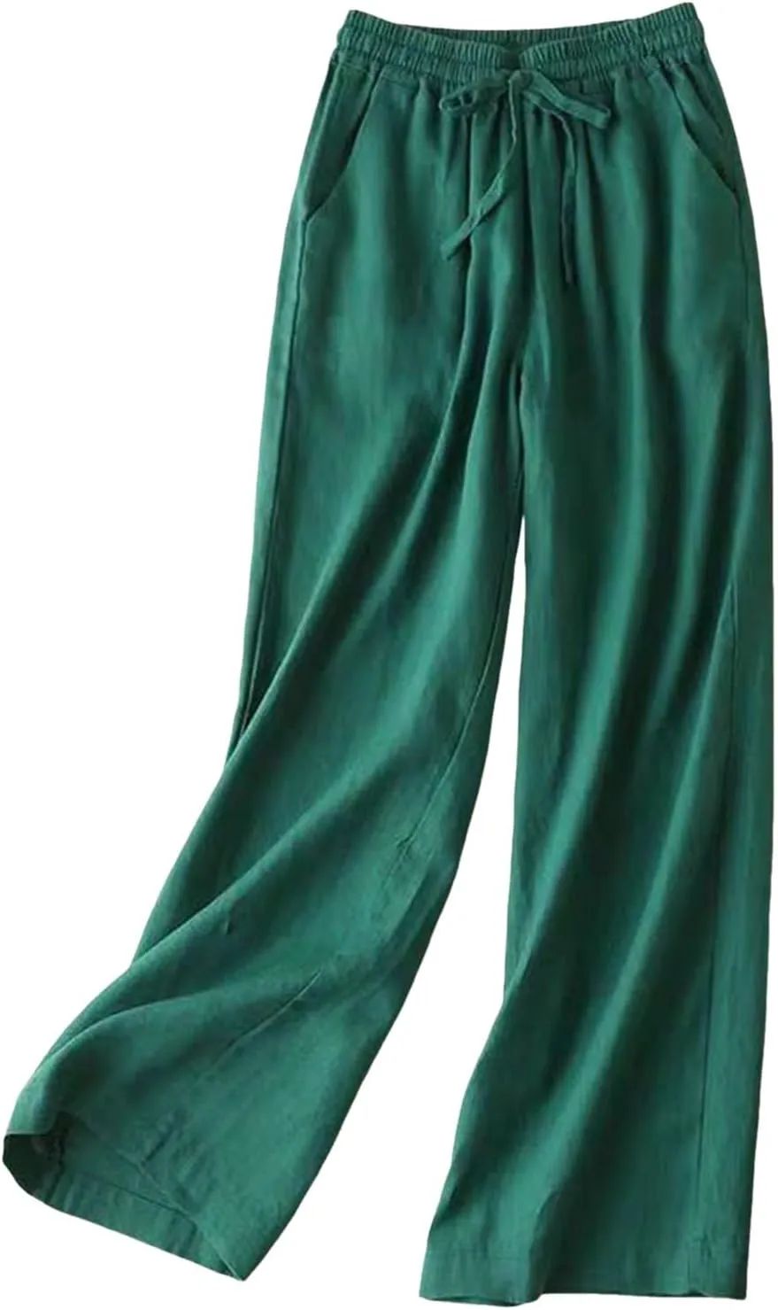 Cotton Linen Pants for Women Loose Fit Wide Leg Drawstring Elastic Waisted Summer Plus Size Casual Straight Pants Trousers