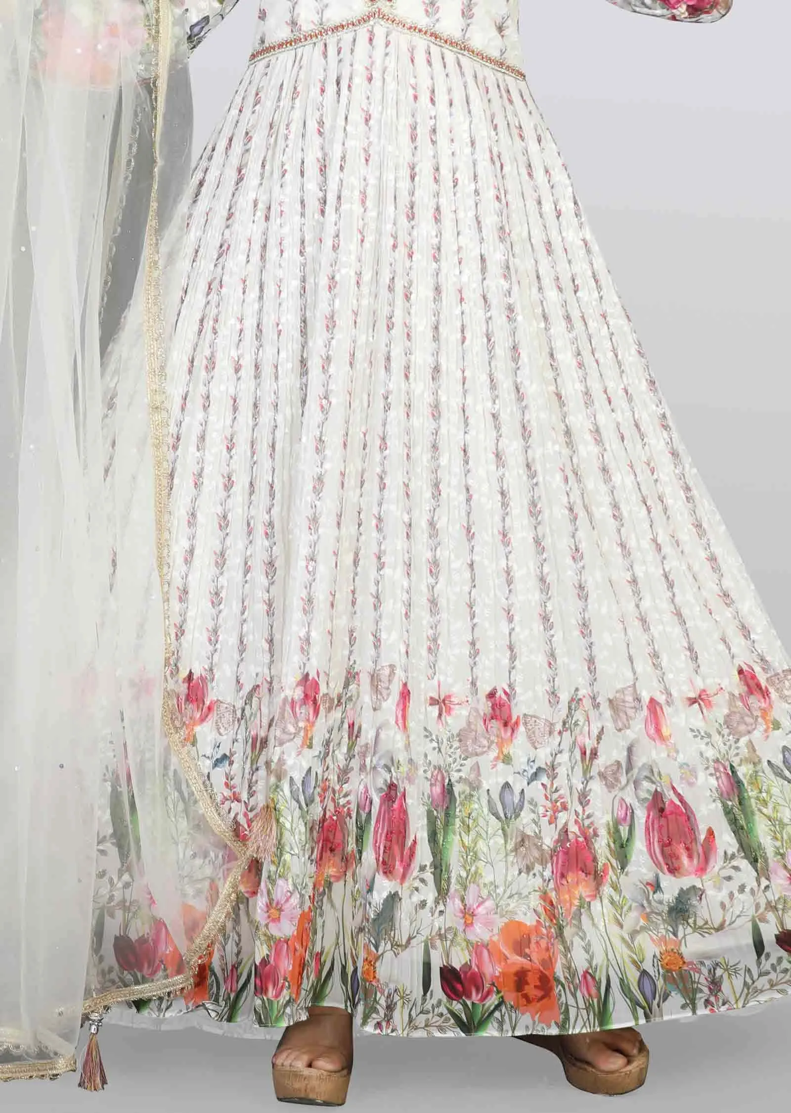Cream lucknowi georgette Zardosi & Embroidered Anarkali