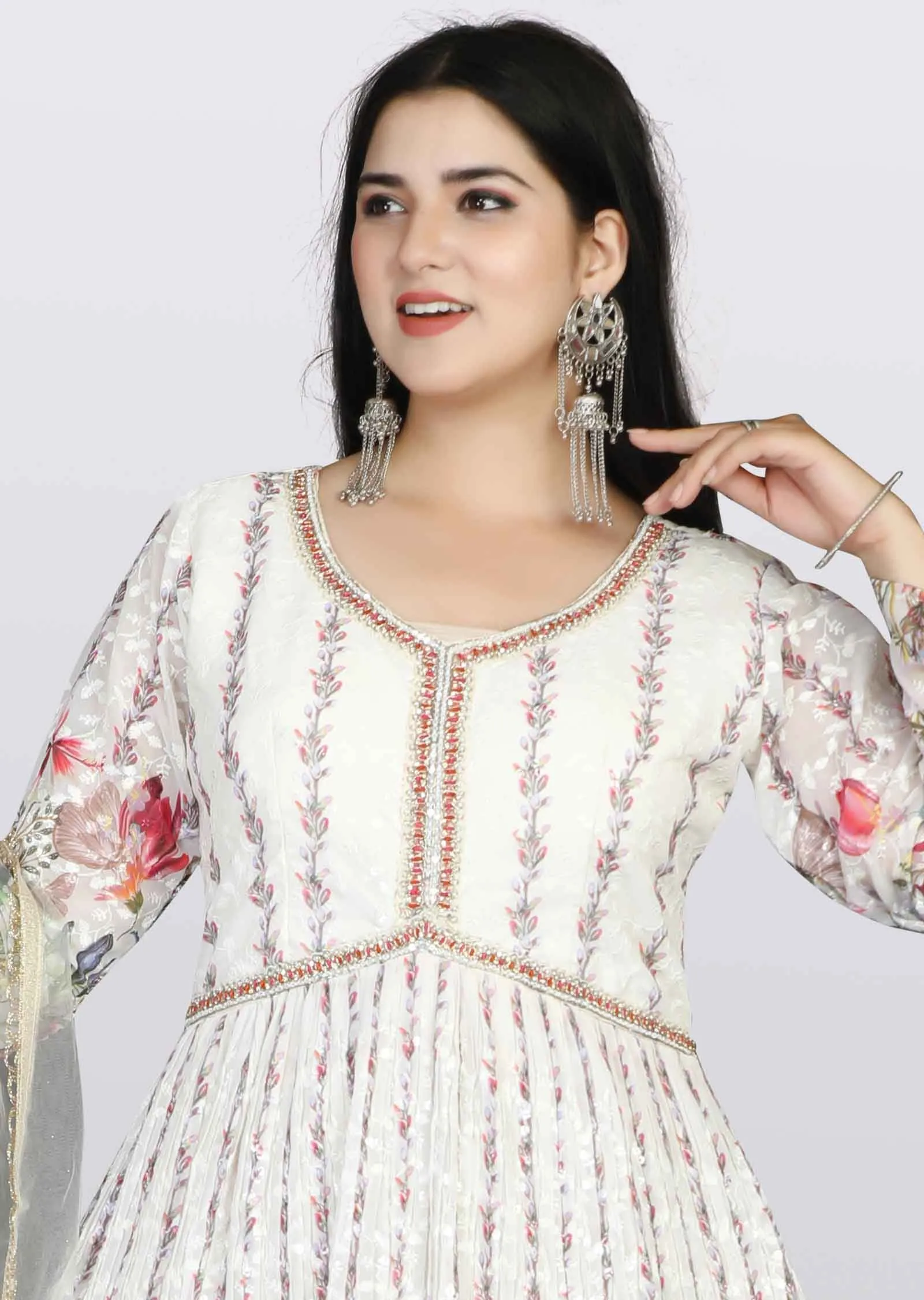 Cream lucknowi georgette Zardosi & Embroidered Anarkali