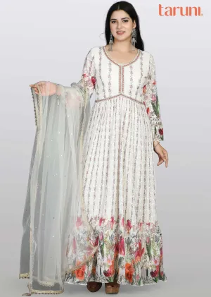 Cream lucknowi georgette Zardosi & Embroidered Anarkali