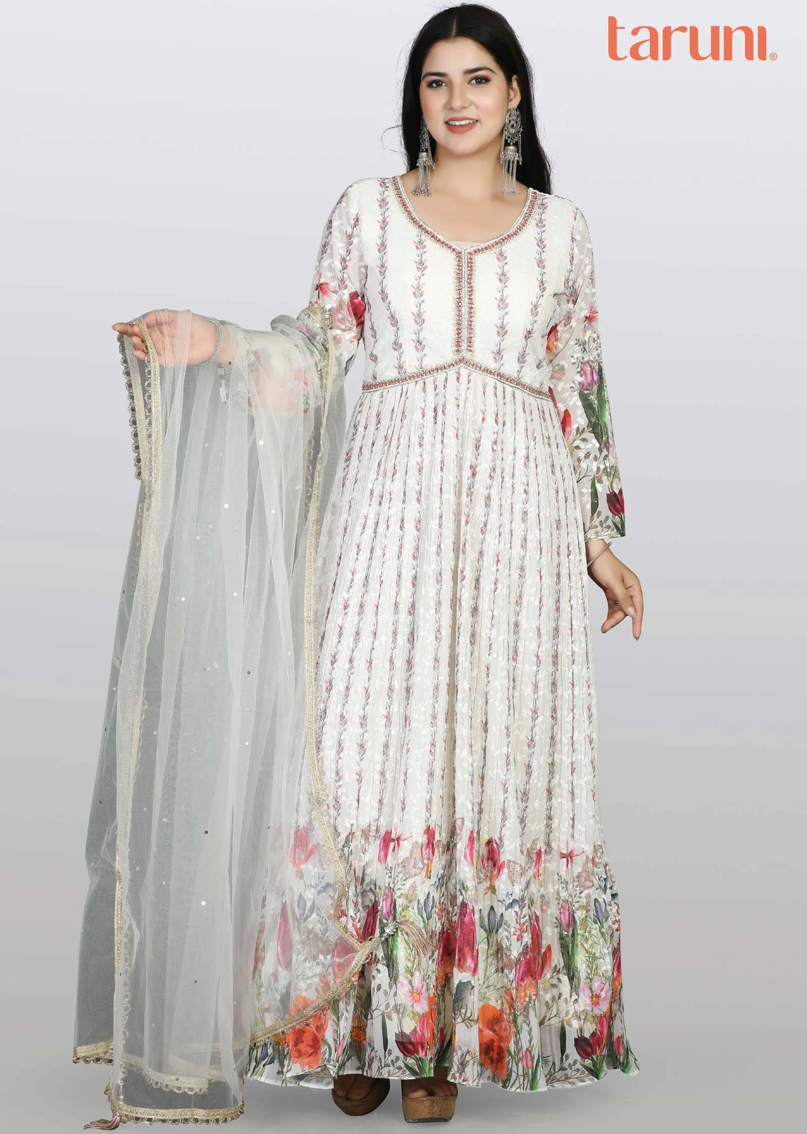 Cream lucknowi georgette Zardosi & Embroidered Anarkali