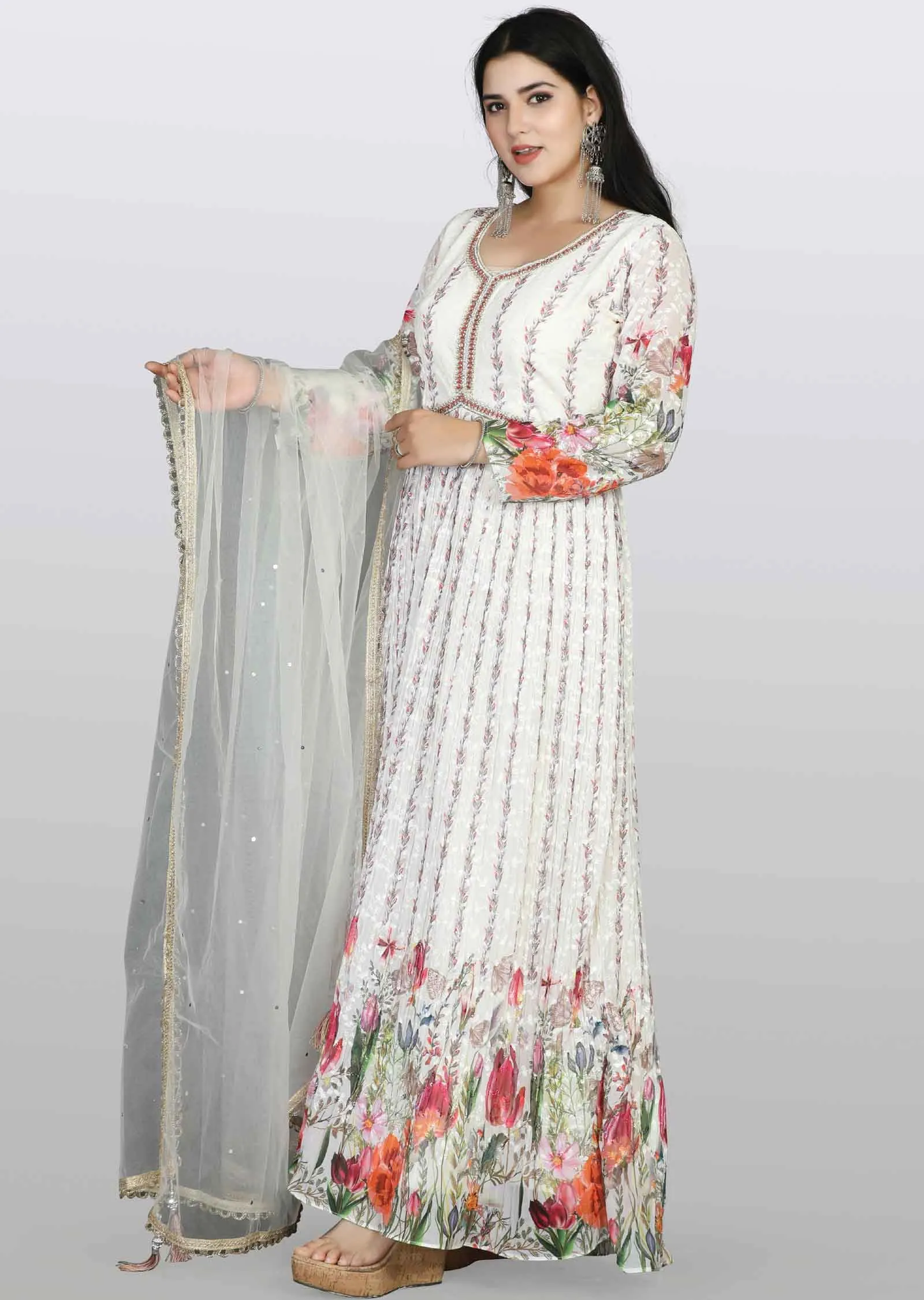 Cream lucknowi georgette Zardosi & Embroidered Anarkali