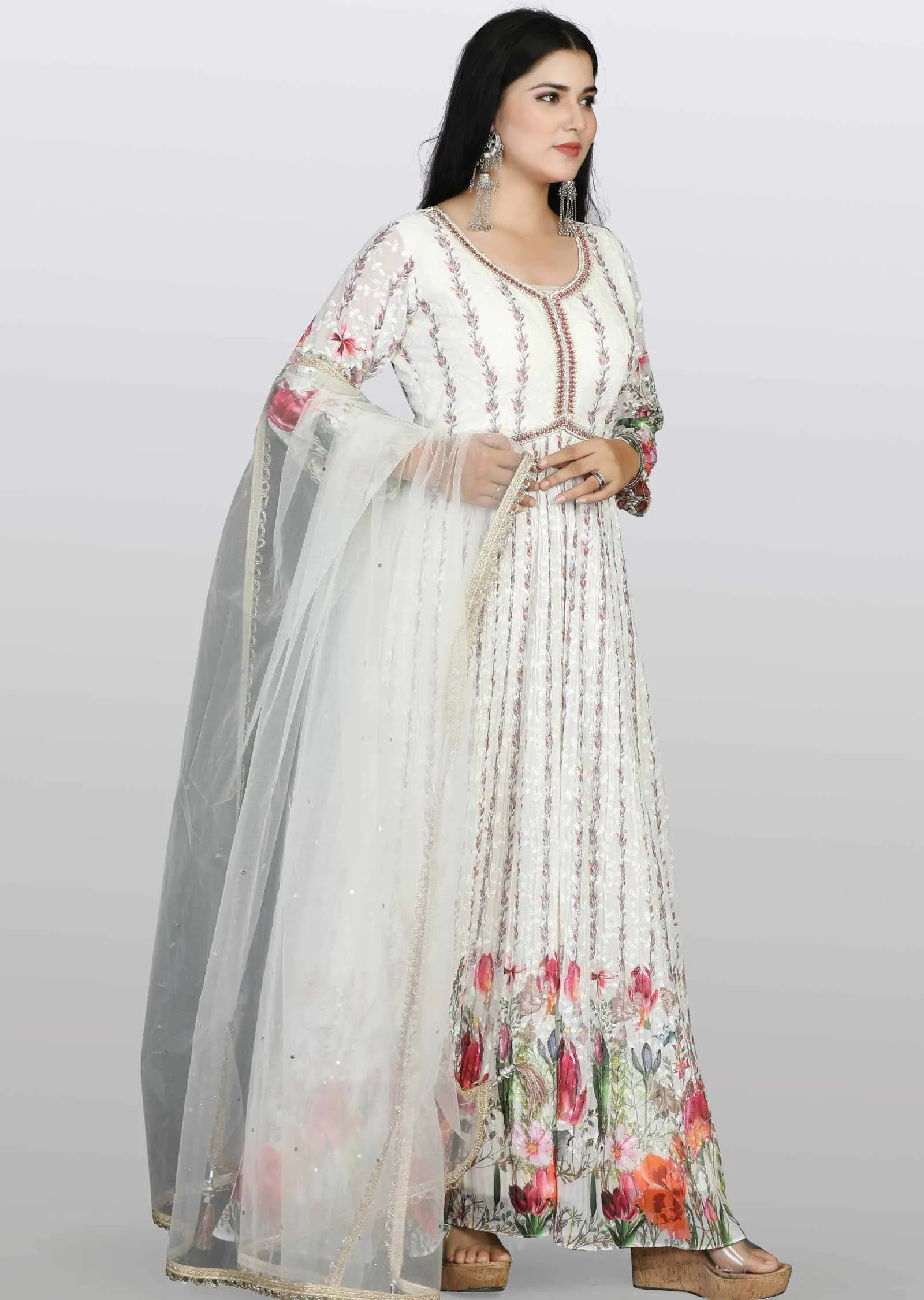 Cream lucknowi georgette Zardosi & Embroidered Anarkali