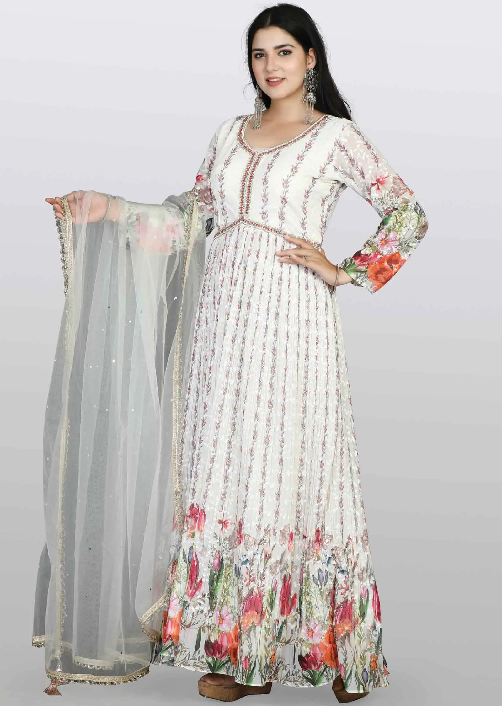 Cream lucknowi georgette Zardosi & Embroidered Anarkali