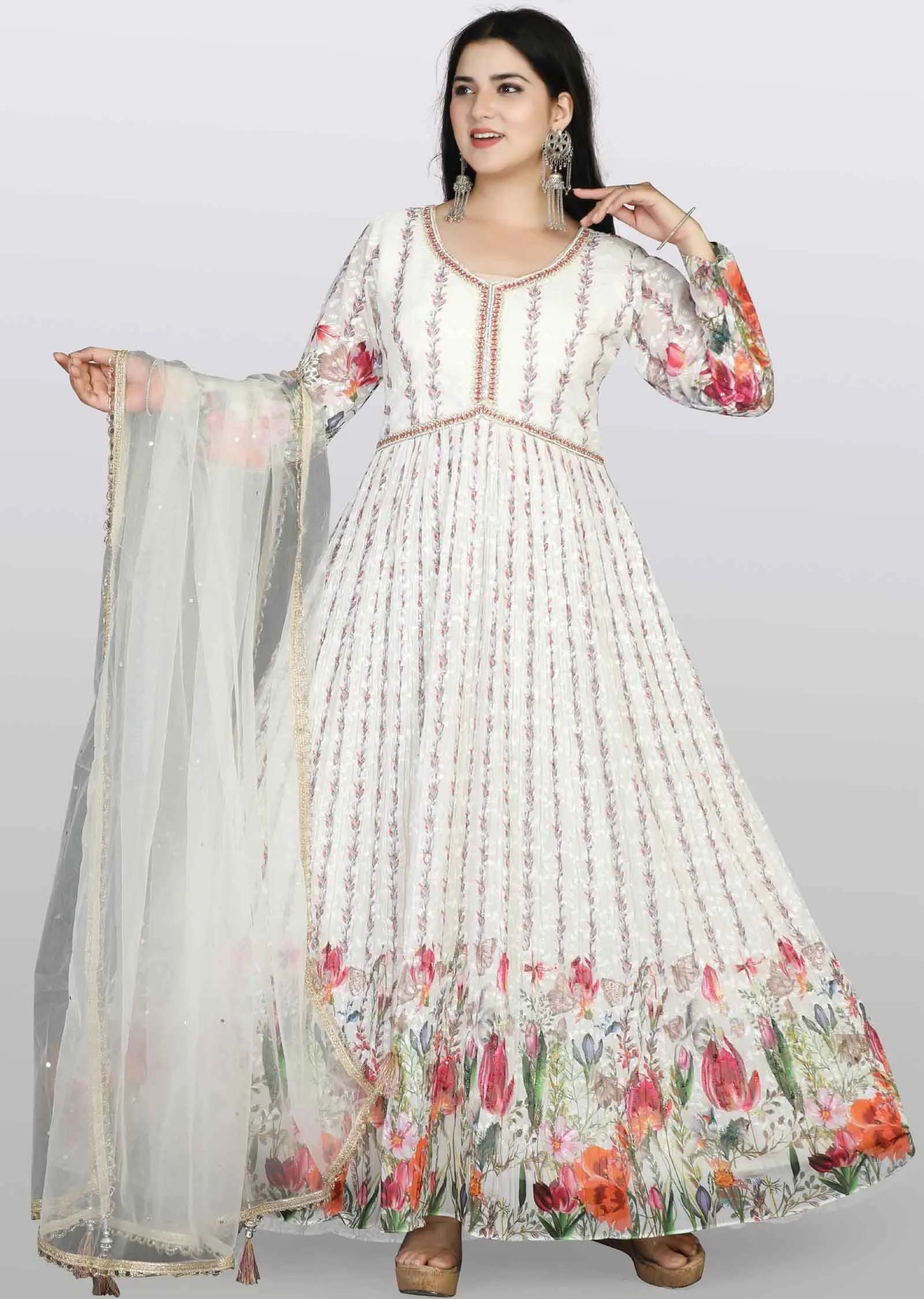 Cream lucknowi georgette Zardosi & Embroidered Anarkali