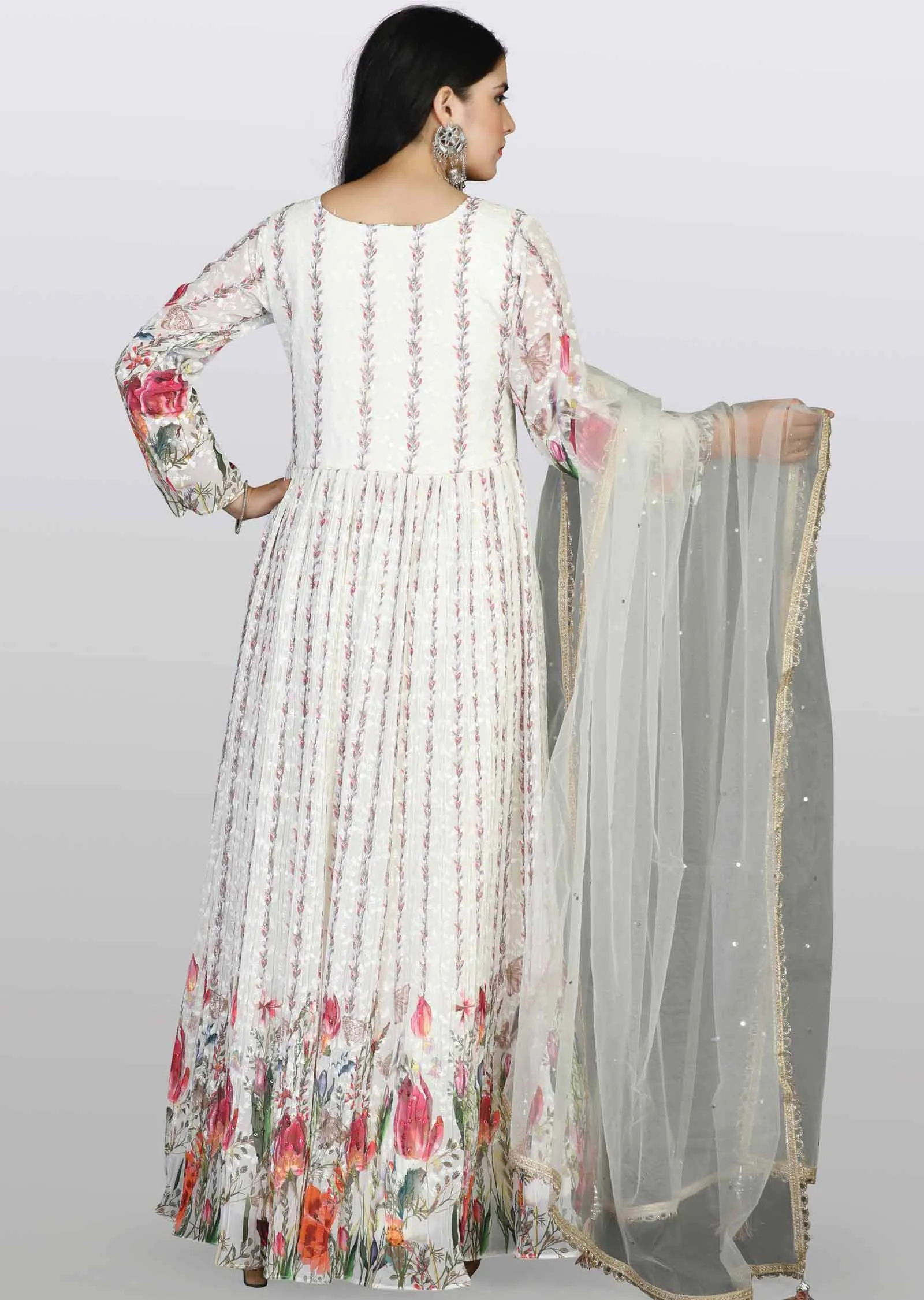 Cream lucknowi georgette Zardosi & Embroidered Anarkali