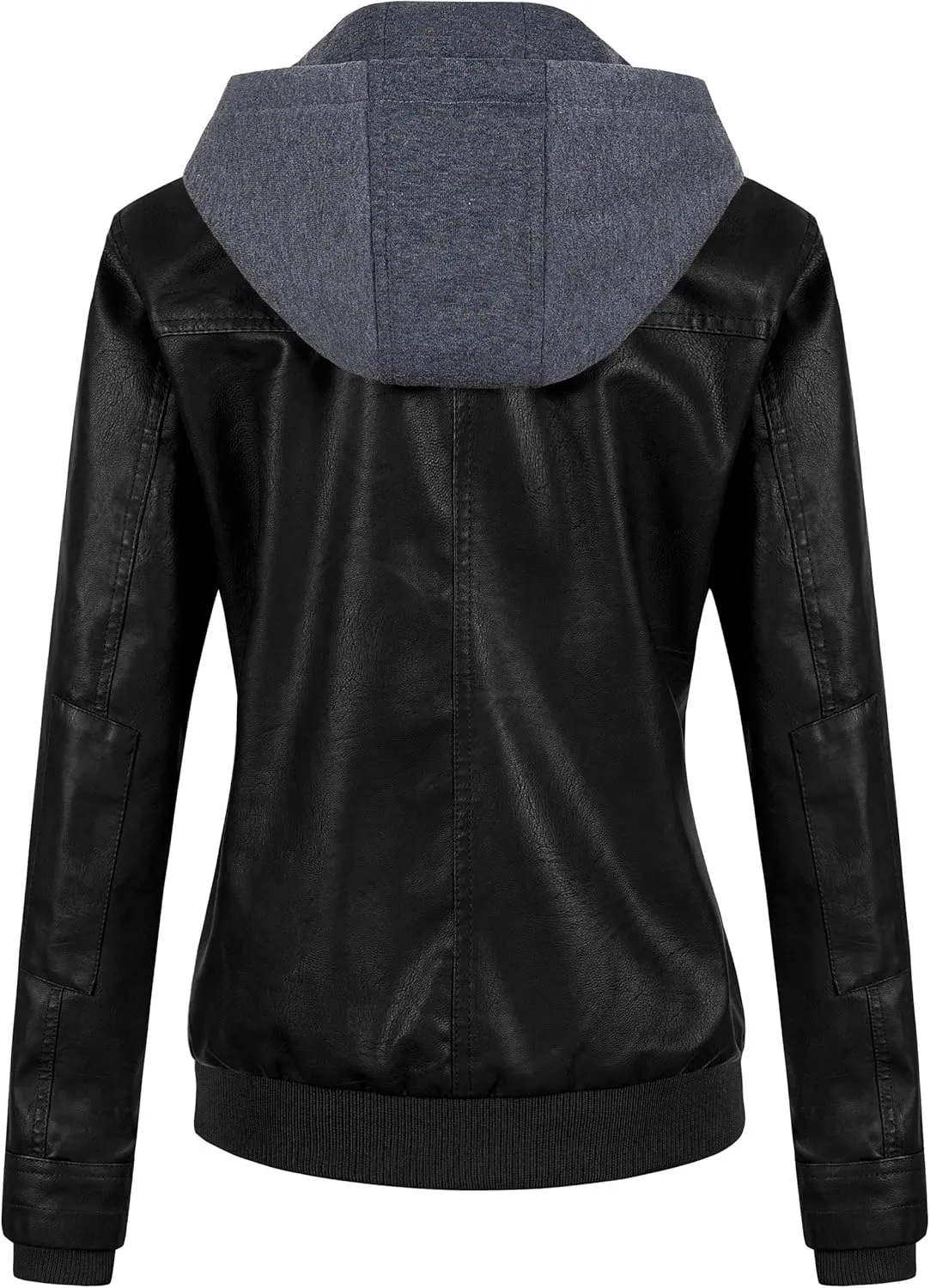 CREATMO US Women's Faux Leather Jacket Waterproof Motorcycle Bomber Jacket Vintage PU Moto Biker Coat With Removable Hood