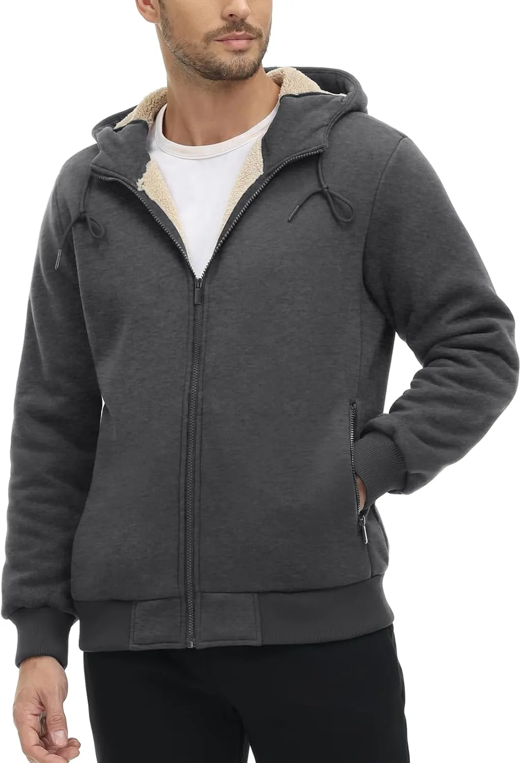CRYSULLY Men's Sherpa Lined Jacket Fleece Full Zip Winter Hooded Sweatshirt Coats