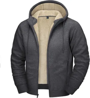 CRYSULLY Men's Sherpa Lined Jacket Fleece Full Zip Winter Hooded Sweatshirt Coats