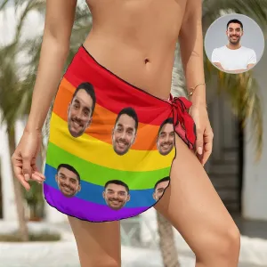 Custom Face Rainbow Swim Bikini Coverup Personalised Short Sarongs Beach Wrap For Women Girls