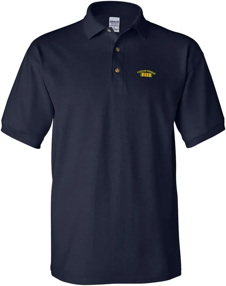 Custom Polo Shirts for Men Vietnam Veteran Flag Military Embroidery Cotton