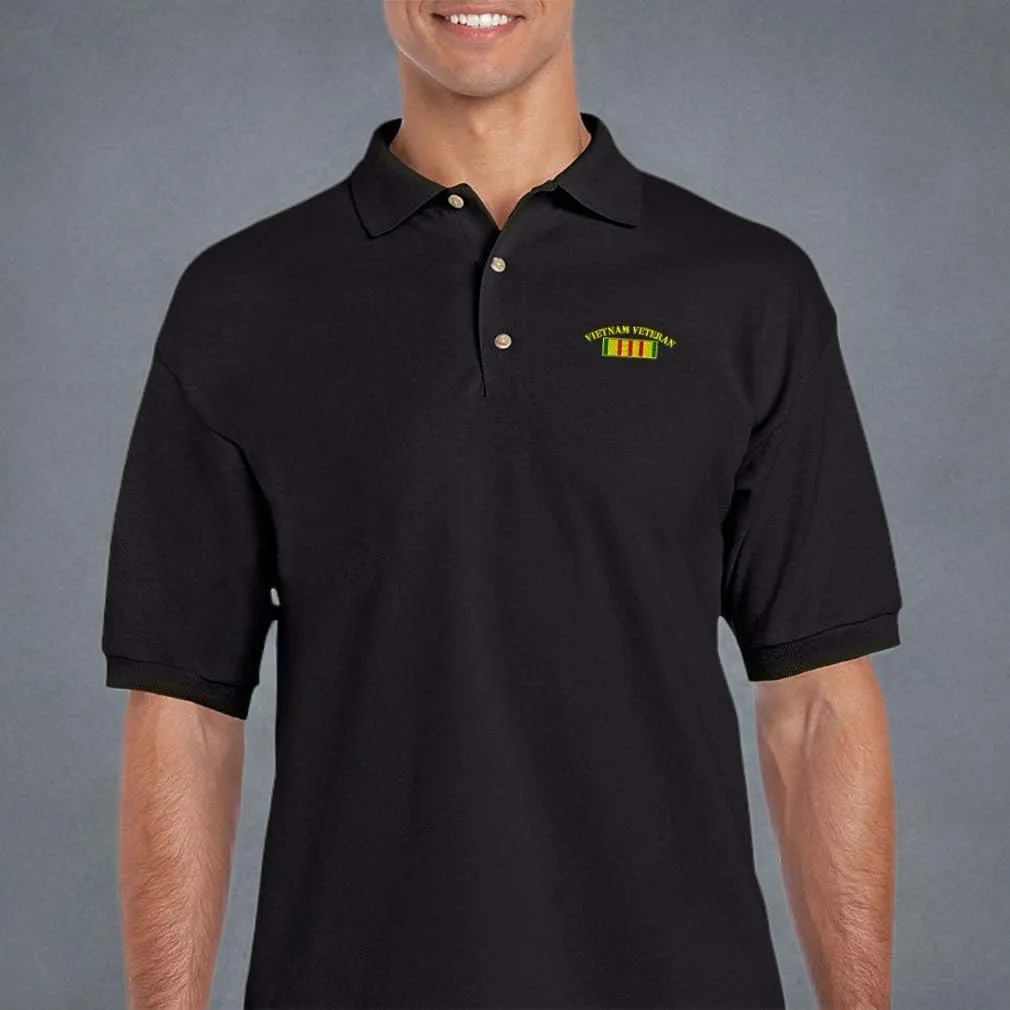 Custom Polo Shirts for Men Vietnam Veteran Flag Military Embroidery Cotton