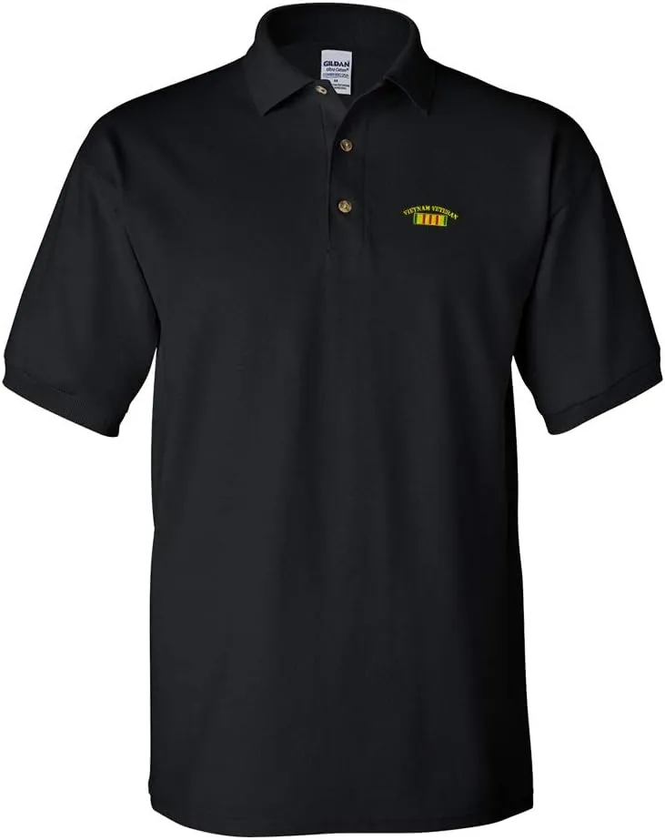 Custom Polo Shirts for Men Vietnam Veteran Flag Military Embroidery Cotton