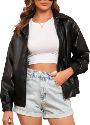 CYCLAMEN 2024 Fall Womens Faux Leather Jacket Blazer Motorcycle Coats Winter Outfits Clothes