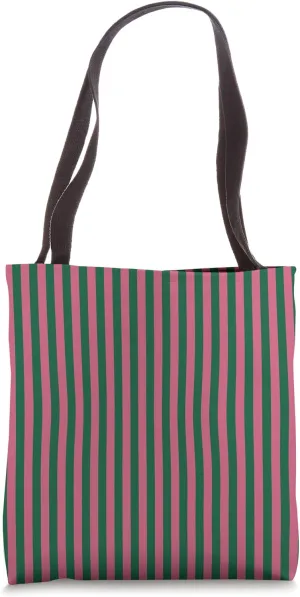 Dark Green Pink Striped Girly vertical Lines Preppy Stripes Tote Bag