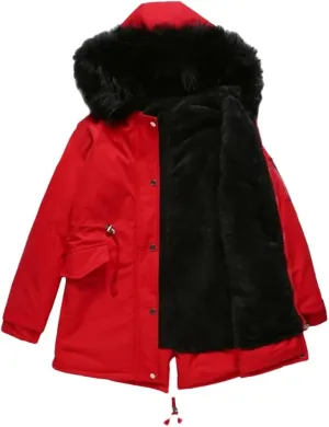 DBFBDTU Women Jacket Padded Coat Middle Length Warm Fleece Hooded Parkas Overcoat