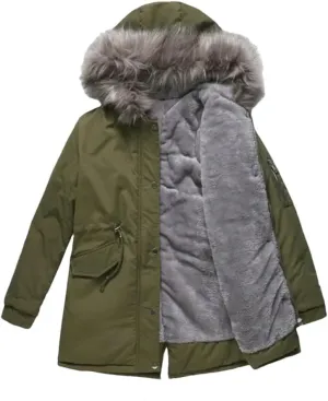 DBFBDTU Women Jacket Padded Coat Middle Length Warm Fleece Hooded Parkas Overcoat