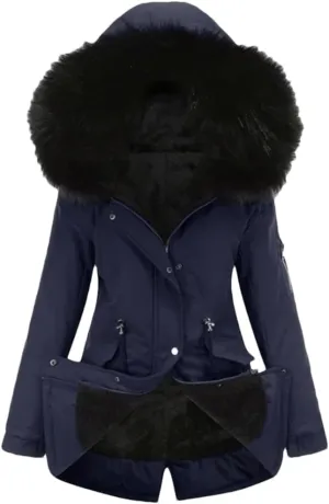 DBFBDTU Women Jacket Padded Coat Middle Length Warm Fleece Hooded Parkas Overcoat