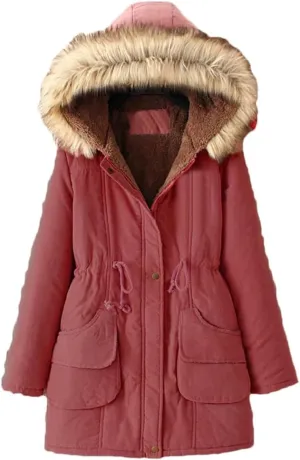 DBFBDTU Womens Parkas Long Warm Cotton Coat Hooded Jacket Female Thicken Warm Padded Overcoat Zipper