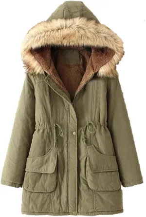 DBFBDTU Womens Parkas Long Warm Cotton Coat Hooded Jacket Female Thicken Warm Padded Overcoat Zipper