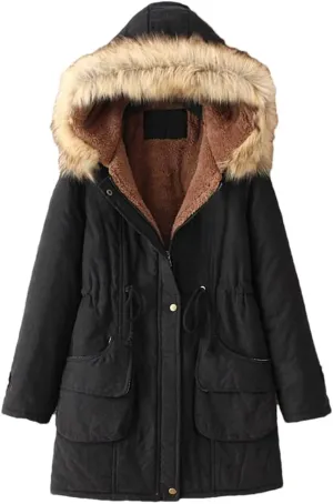 DBFBDTU Womens Parkas Long Warm Cotton Coat Hooded Jacket Female Thicken Warm Padded Overcoat Zipper
