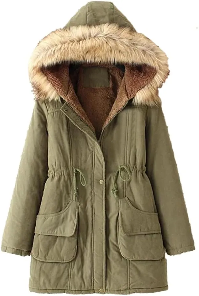 DBFBDTU Womens Parkas Long Warm Cotton Coat Hooded Jacket Female Thicken Warm Padded Overcoat Zipper
