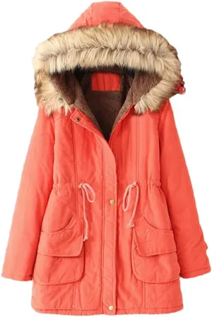 DBFBDTU Womens Parkas Long Warm Cotton Coat Hooded Jacket Female Thicken Warm Padded Overcoat Zipper