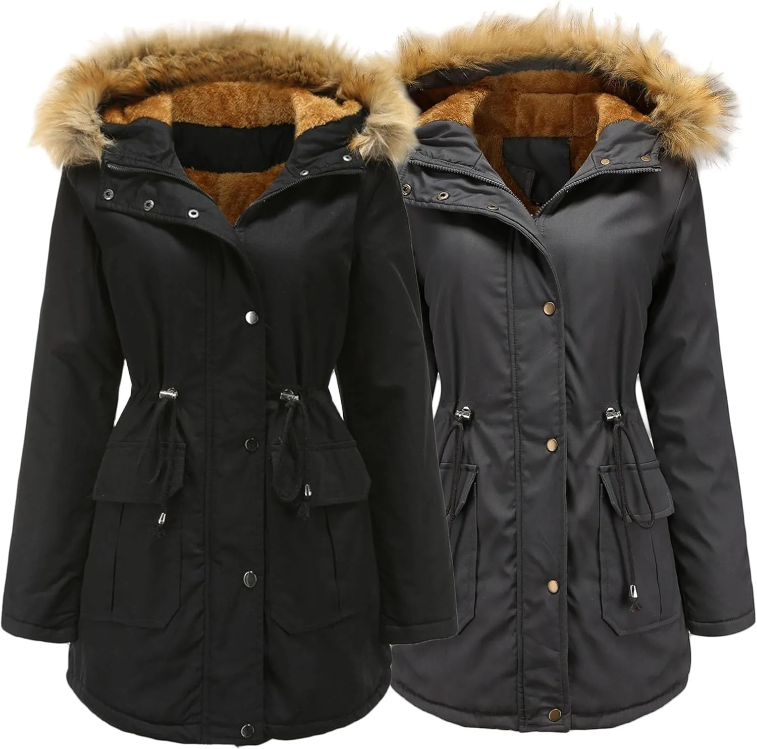 DGHM-JLMY 1/2 Pack Womens Stylish Winter Coats Fashion Solid Fall Hooded Warm Padded Cotton Coat Thick Fleece Lined Parka
