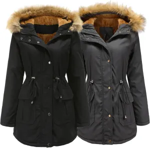 DGHM-JLMY 1/2 Pack Womens Stylish Winter Coats Fashion Solid Fall Hooded Warm Padded Cotton Coat Thick Fleece Lined Parka