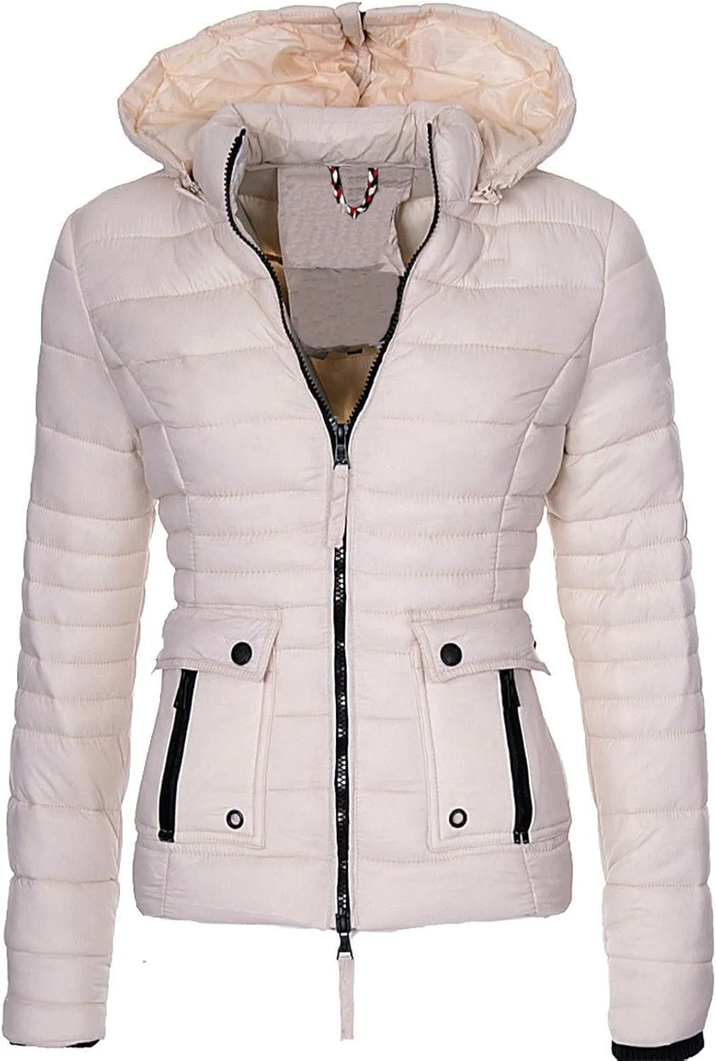 DGHM-JLMY Women Slim Cotton Padded Jacket Winter Hood Coat Quilted Thicken Puffer with Removable Hood Warm Down Puffer Jacket