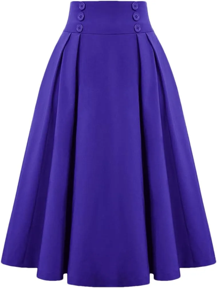 Disimlarl Elastic Waist A Line Elegant Flared Midi Skirts Solid Color Black Red Women Pleated Skirt