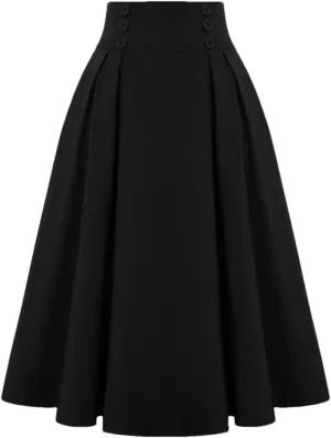 Disimlarl Elastic Waist A Line Elegant Flared Midi Skirts Solid Color Black Red Women Pleated Skirt