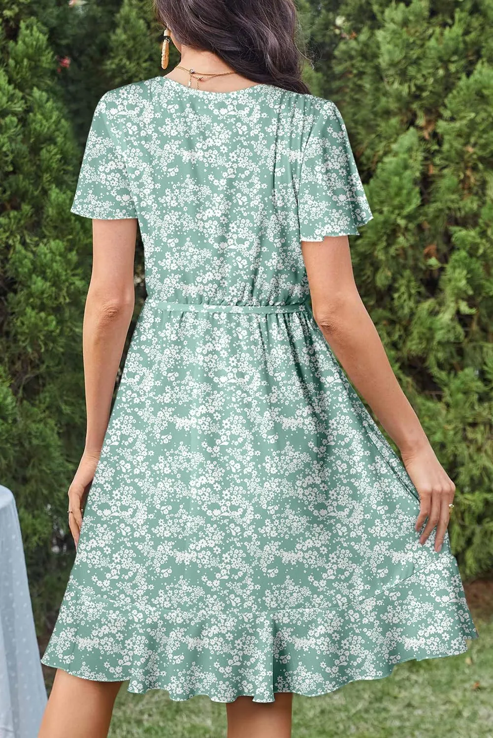 Dokotoo Womens Summer Dresses 2025 Deep V Neck Ruffle Floral Flowy Mini Dress Sundresses Vacation Beach Outfits for Women