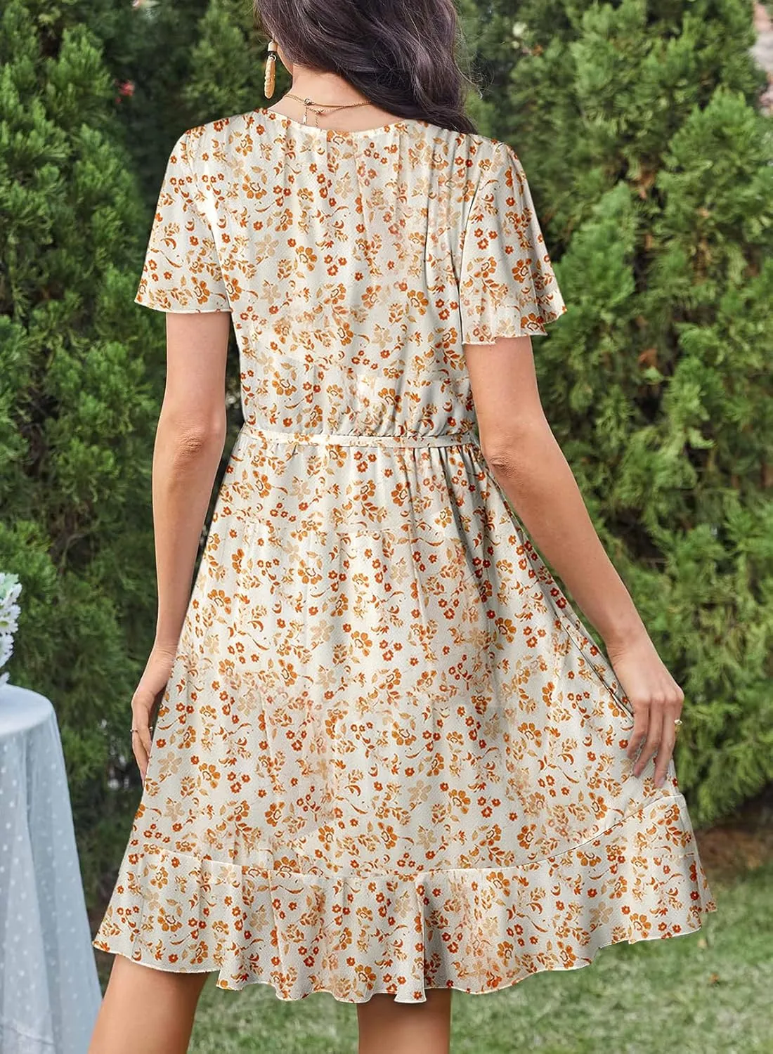 Dokotoo Womens Summer Dresses 2025 Deep V Neck Ruffle Floral Flowy Mini Dress Sundresses Vacation Beach Outfits for Women