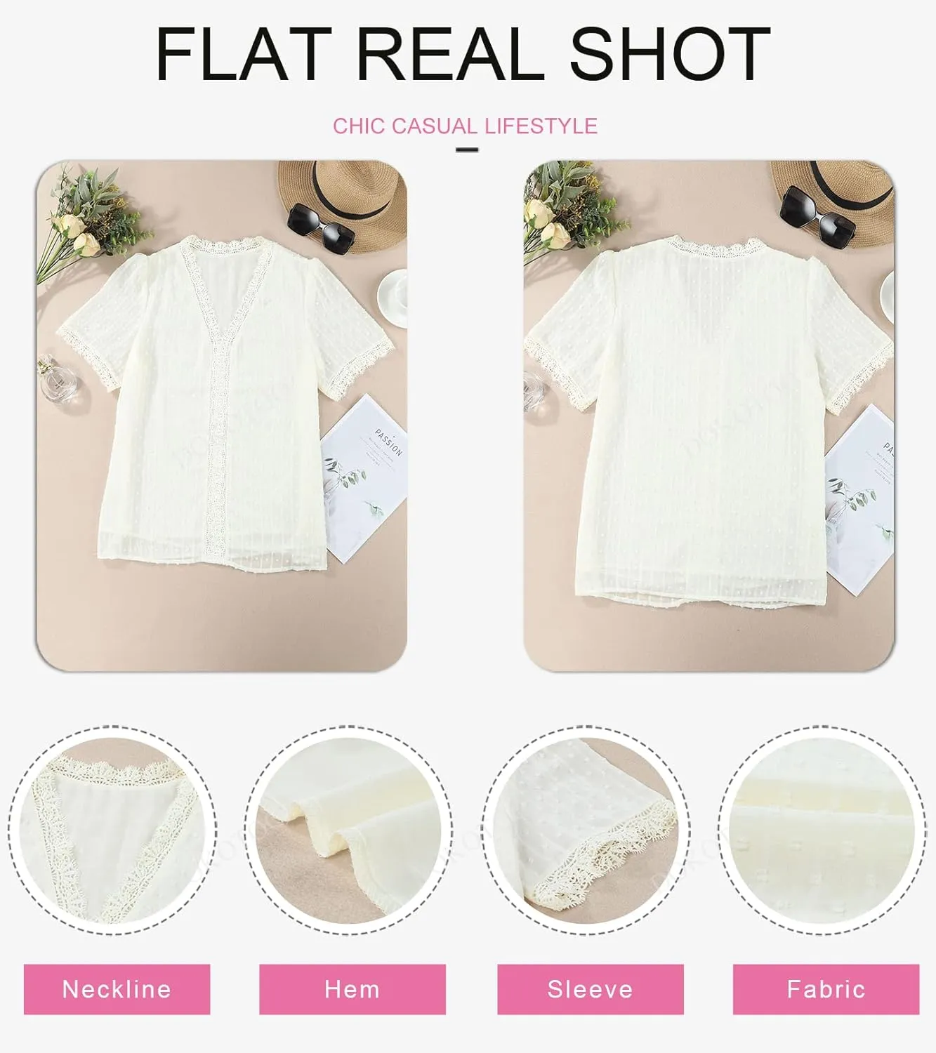 Dokotoo Women's V Neck Lace Crochet Tunic Tops Flowy Casual Blouses Shirts