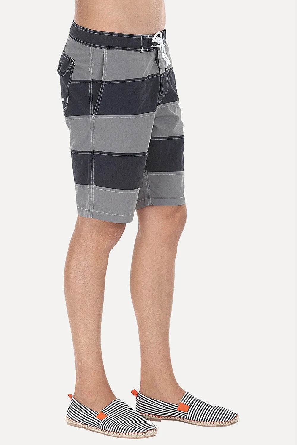 Dual Stripe Swim Shorts With Waistband And Drawstring