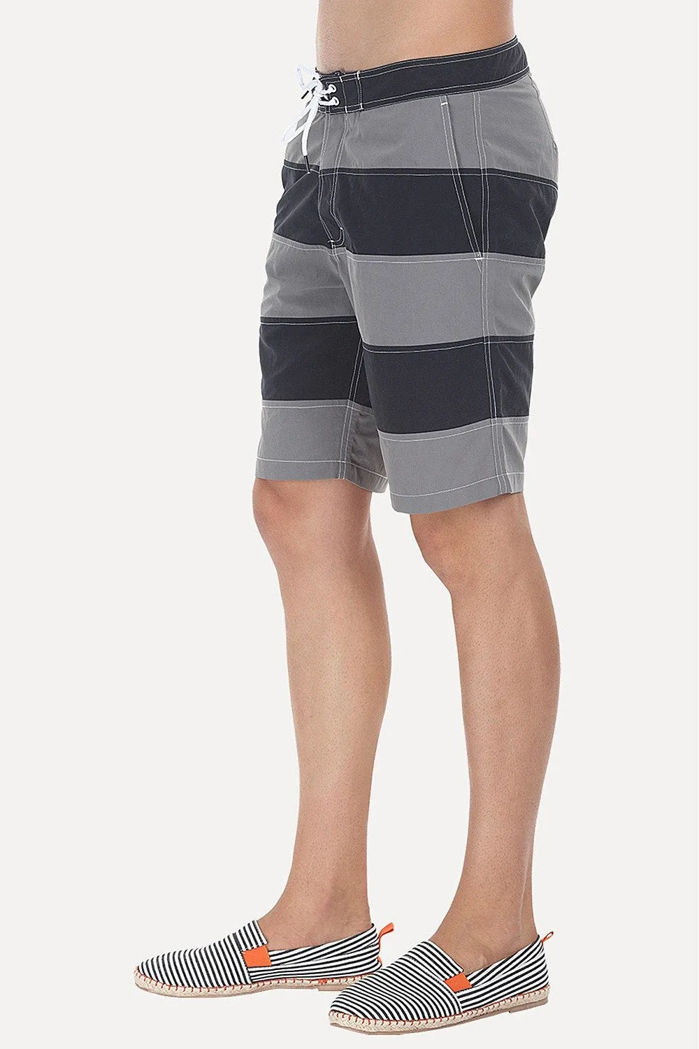 Dual Stripe Swim Shorts With Waistband And Drawstring